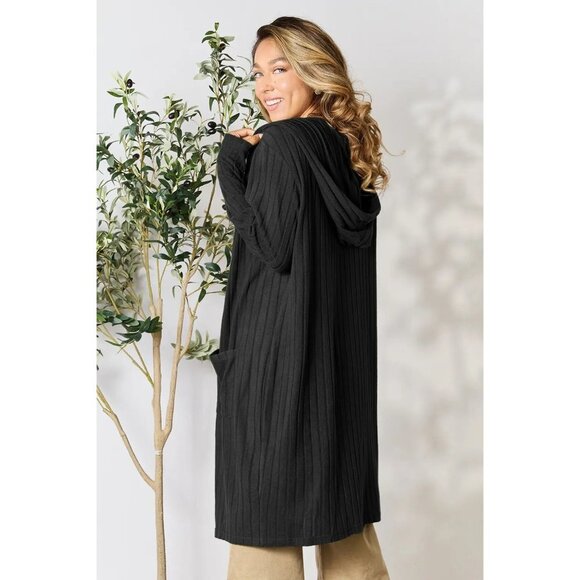 Basic Bae Full Size Hooded Sweater Cardigan - Picture 3 of 7